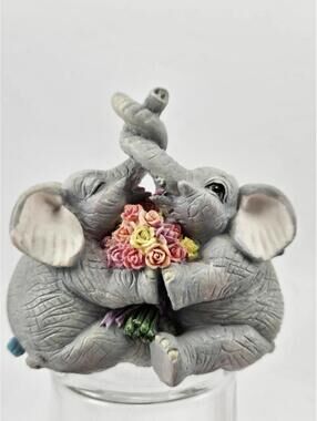 1995 Lucky Phants Elephants Couple Figurine with Roses